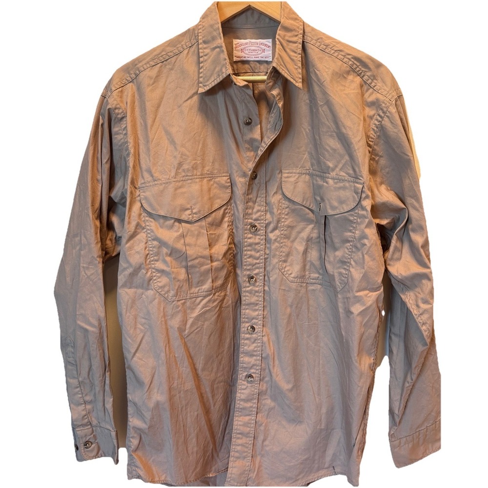 Vintage Filson Mens Medium Tan Button Up Shirt USA Made Cotton Rugged Outdoor